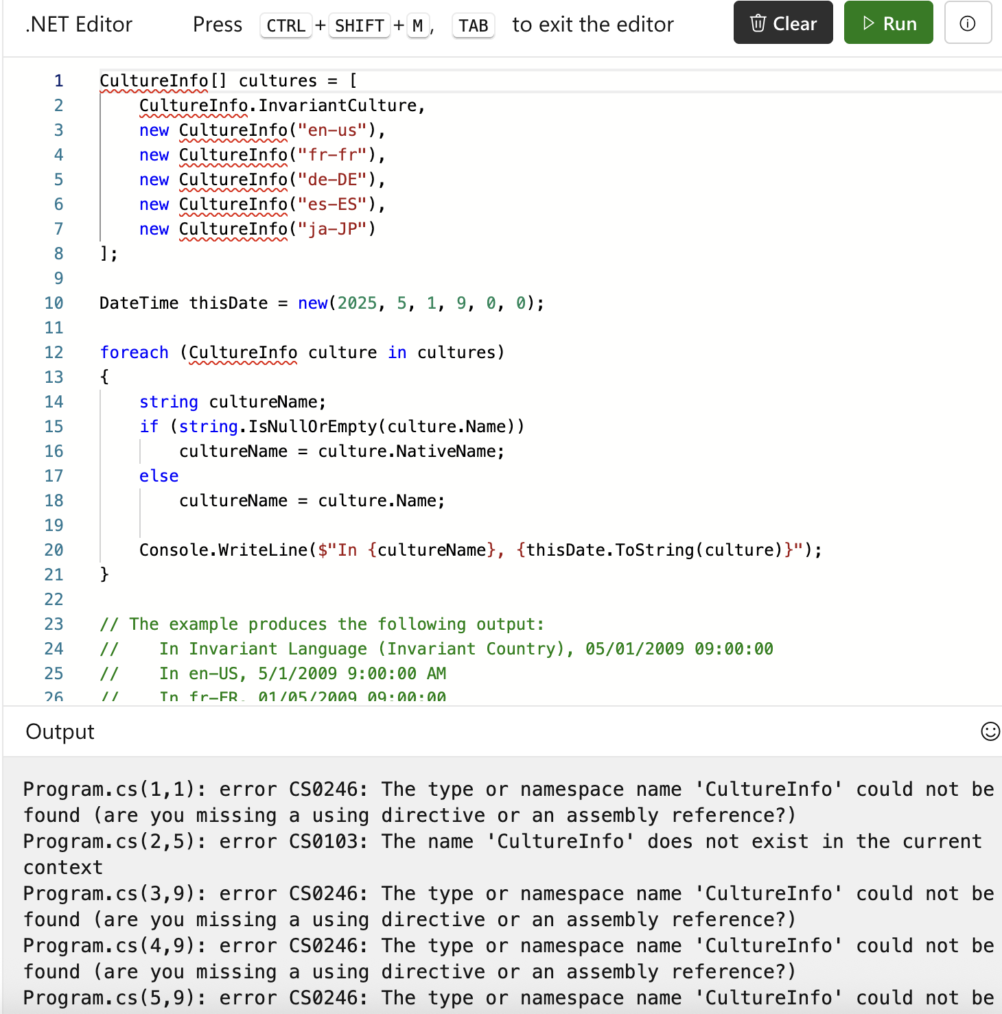CodeSampleNotWorking